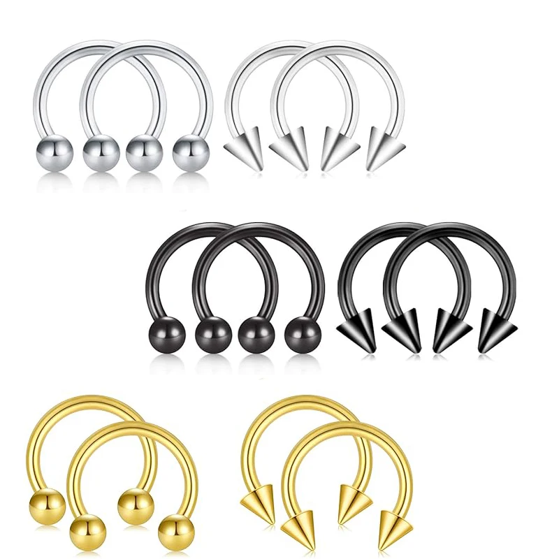 1/5Pcs /Pack Stainless Steel Septum Piercing Nose Ring Cartilage Horseshoe Earrings For Women Men Body Jewelry Punk Accessories