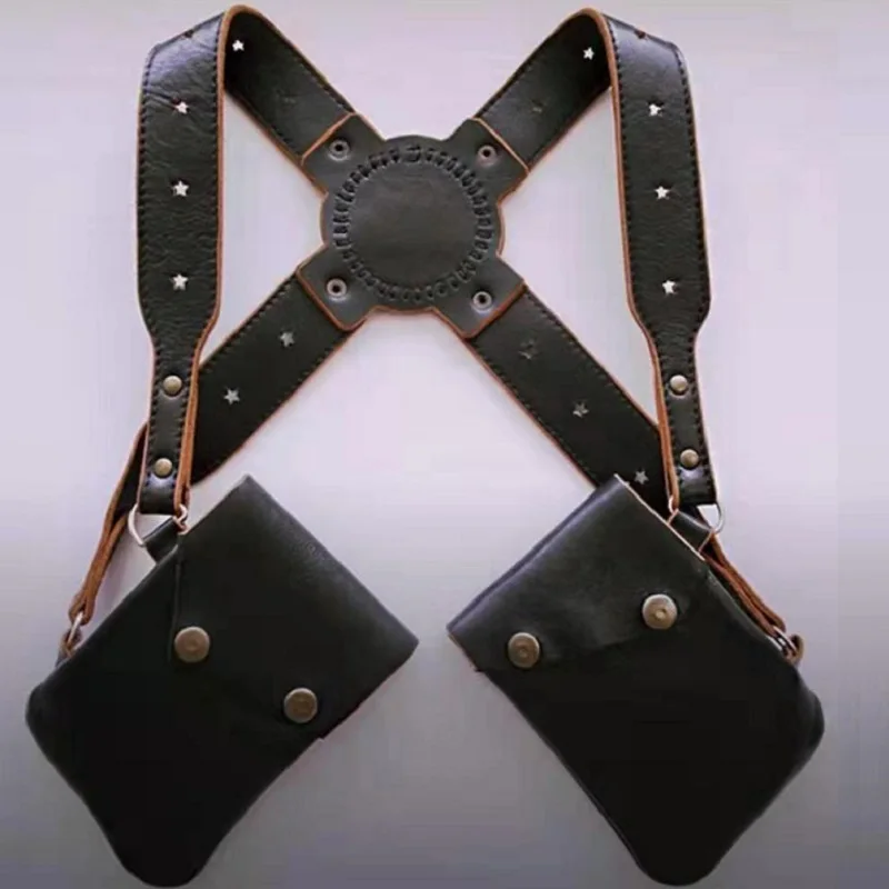 Medieval Steampunk Leather Shoulder Harness Holster Bag Vintage Double Phone Pocket Vest Festival Viking Costume For Men Women