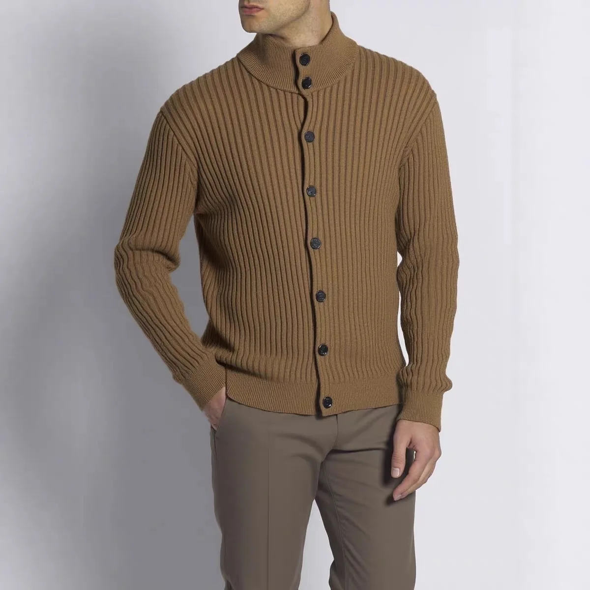 

Italian Sle Luxury Men's Woolen Sweater Coat f High Collar Button Casual Busin Autumn Winter Faion Outerwear