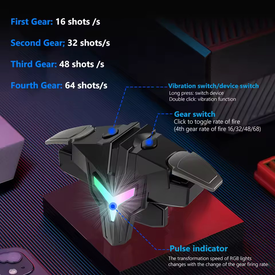 Gatillo de juego móvil de 4 dedos RGB/mecánico para teléfono móvil PUBG, botón de disparo de puntería para teléfono inteligente, 1/2 Uds.