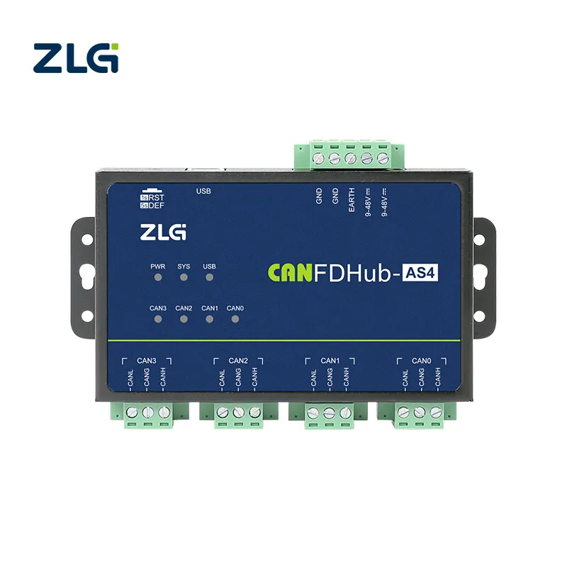 ZLG CANFDHub-AS4 CAN FD Isolated Gateway Repeater Hub 4 Channels 2500VDC Isolation Support CAN FD/CAN2.0