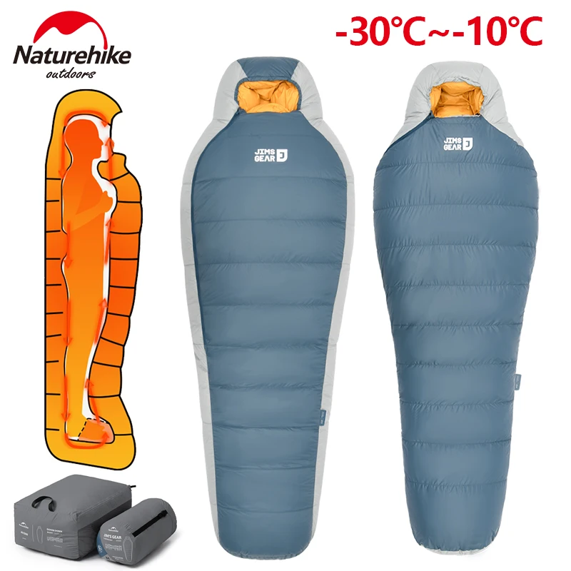 Naturehike Winter Sleeping Bag 850FP Goose Down Ultralight Hiking Warm Comfort Mummy Sleeping Bag -30°C~-10°C JA700 1000 1300