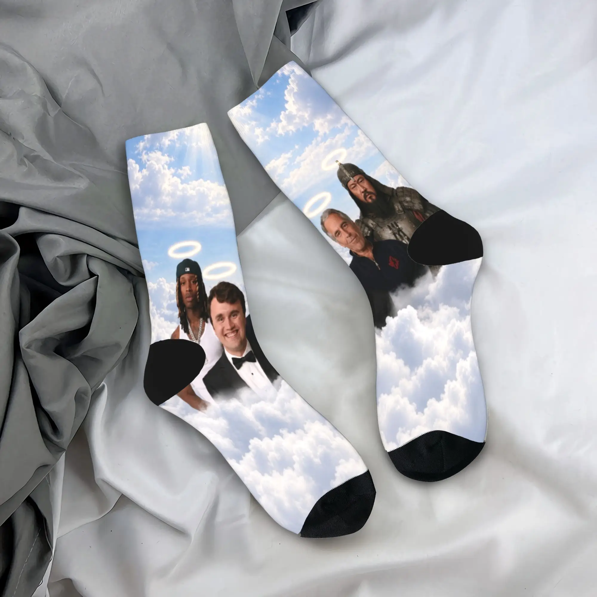 Charlie Kirk Heaven Angels Meme Socks Winter  Stockings Gothic Men's Comfortable Socks Design Running Sports Anti Sweat Socks