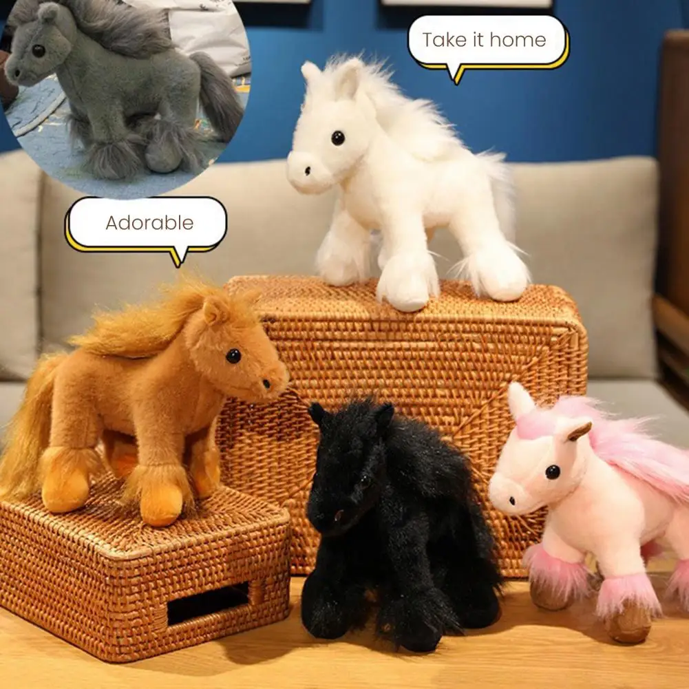 Caballo de peluche de juguete, caballo realista, juguete de peluche, 12 muñecos de peluche coleccionables, almohada para niños, tamaño de simulación, muñeca suave con personal