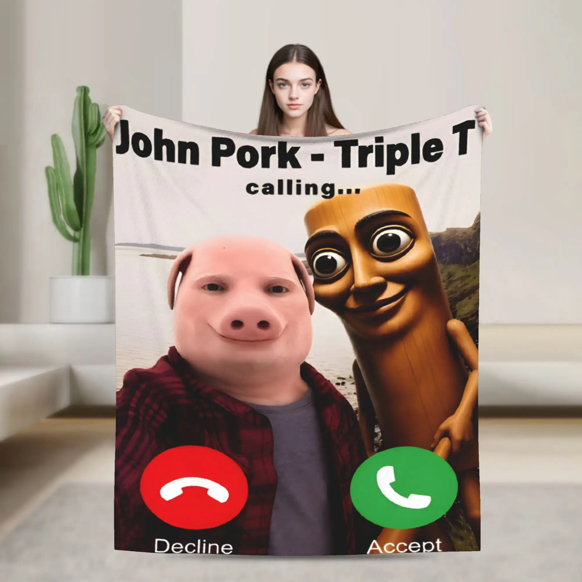 John Pork and Tung Tung Tung Sahur Calling Blankets Quality Warm  Throw Blanket Spring Camping Couch Bed Comfortable Bedspread