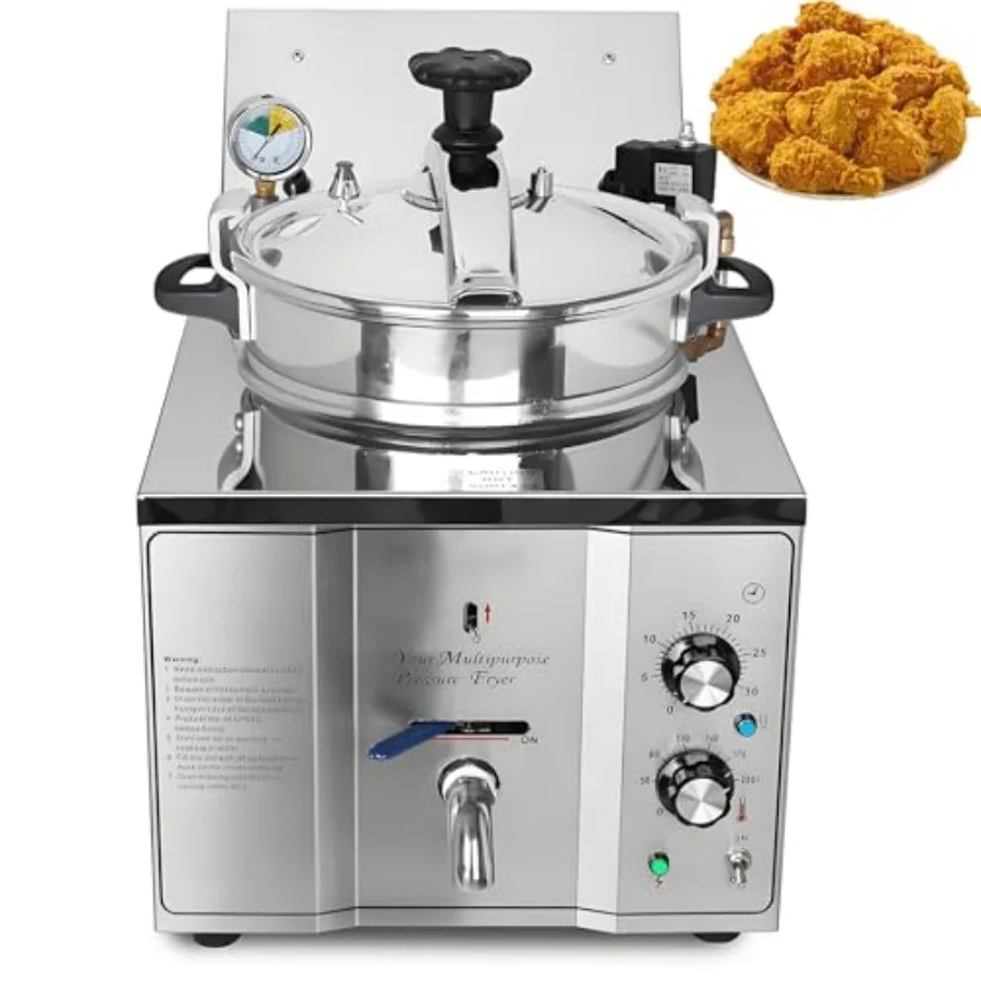 

16L 110V Electric Pressure Fryer with Stainless Steel Body Crispy Fried Delicacies in Any Color Commercial-Grade Countertop Dee