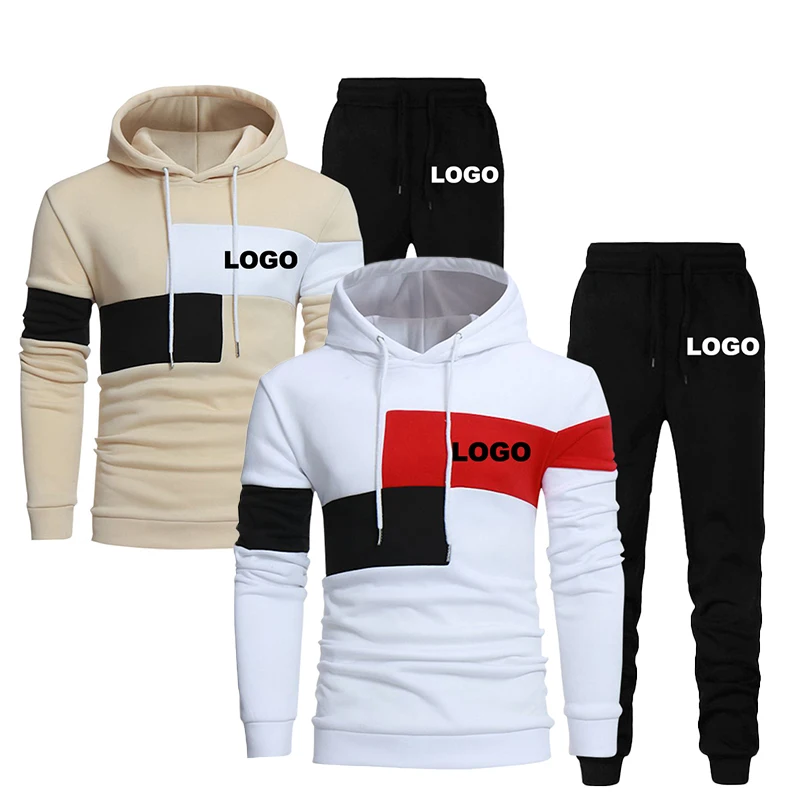 Frühling Herbst benutzer definierte Logo Männer Trainings anzug Hoodies und Jogging hose 2 Stück Set Mode lässig Streetwear männliche Sportswear