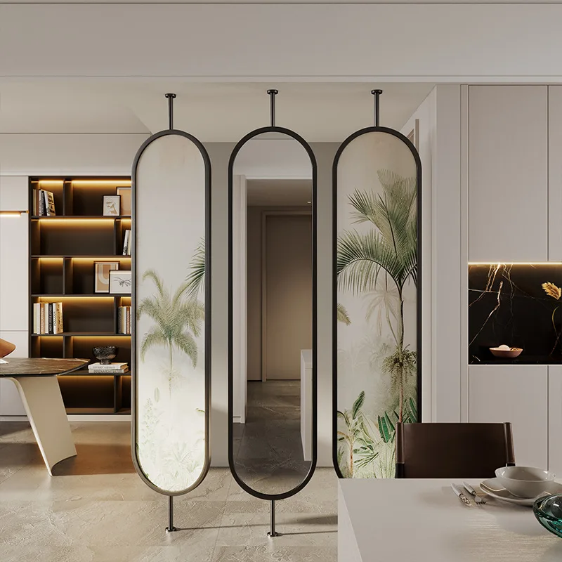 Art glass screen partition living room 2024 new home modern simple entrance opposite door wrought iron entrance