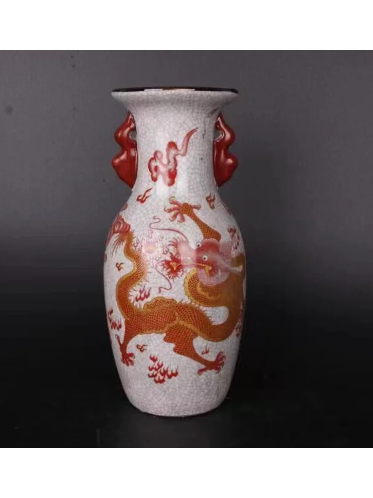 Exquisite Chinese porcelain painted dragon patterned double ear vase 24.5cm