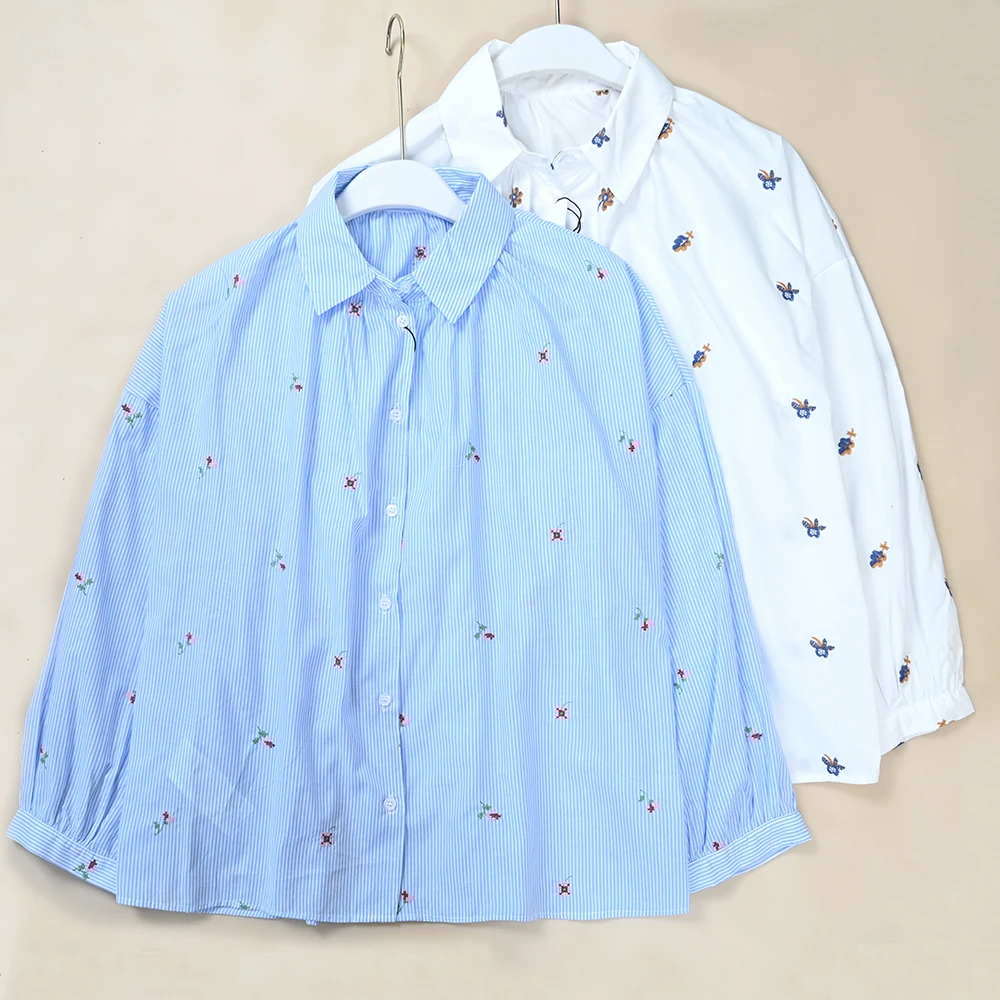 

Новая женская рубашка с вышивкой цветов на воротнике, свободного кроя, с длинными рукавами, для защиты от солнца, комфортная и дышащая