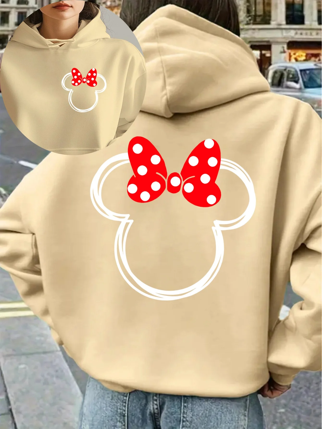 المرأة ديزني ميني ماوس القوس طباعة الرجال الصوف هوديس قلنسوة من القطن البلوز البلوز الخريف الشتاء المعتاد فضفاض معاطف #2