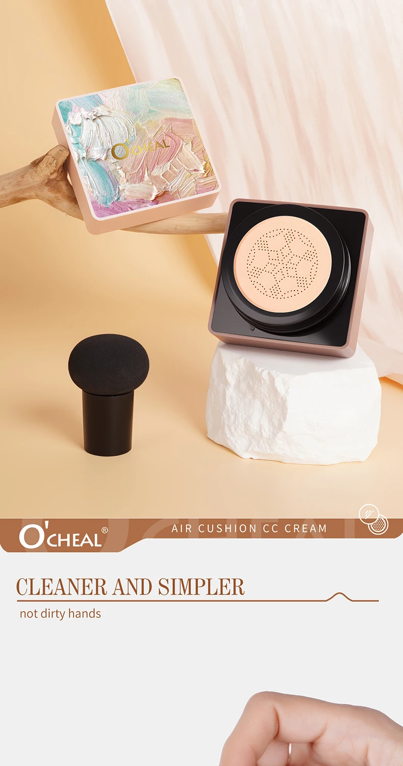 O'CHEAL Mushroom Cushion CC Cream Gesichts-Make-up Luftige Abdeckung Langanhaltend Feuchtigkeitsspendend Wasserfest Ölkontrolle Concealer BB Cream – Detail 7