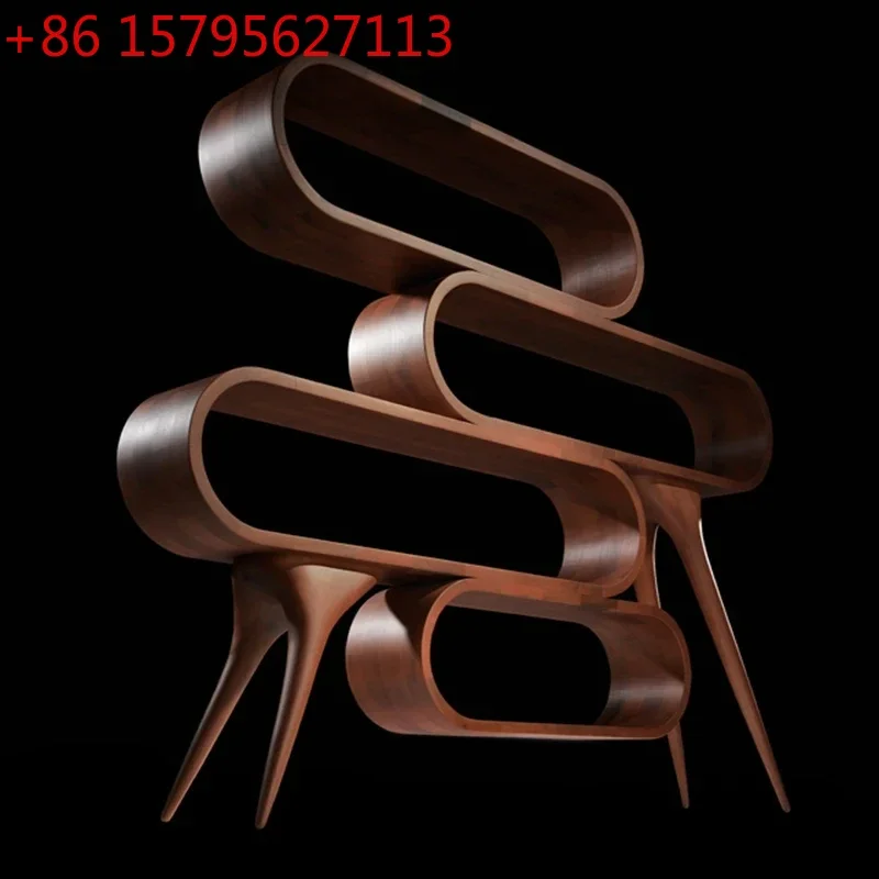 

Nordic Display Cabinet Bookshelf Black Walnut Display Stand Simple Modern Italian Style