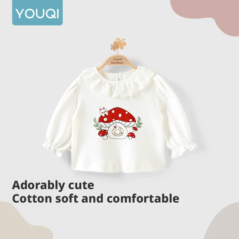 

【Youqi】Chinese Baby Tops for 0-2 Year Old Girls, Sweatshirt for Spring and Autumn, Long-Sleeved Top for One-Year-Old Girls, Cute Base Shirt