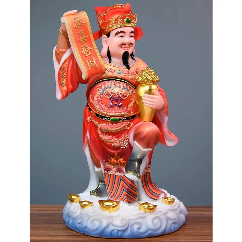 LTT God of Wealth Buddha statue, white marble text God of Wealth ornament, standing statue, household offering