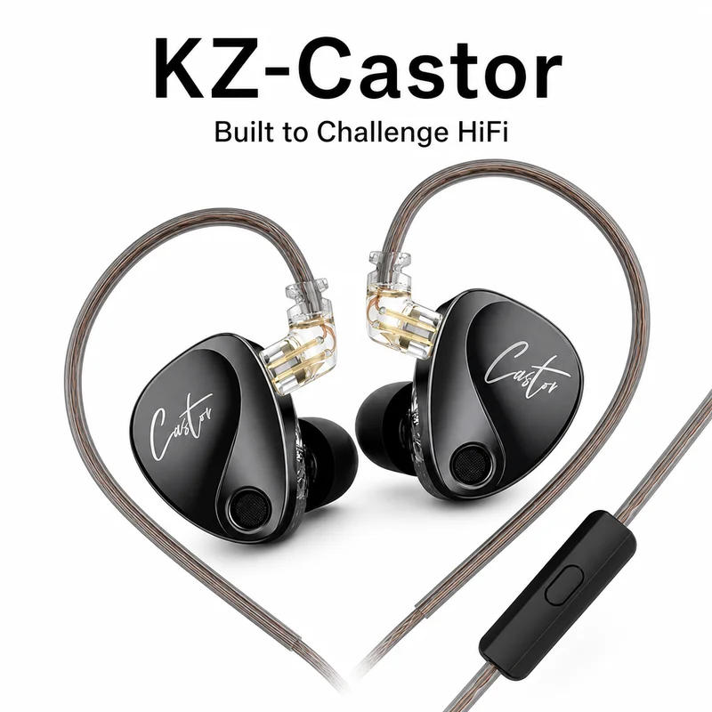 New In-Stock Kz Castor Wired In Ear Earphone Dual Dynamic Driver Hifi Monitor Headset For Stage Live Music Audio
