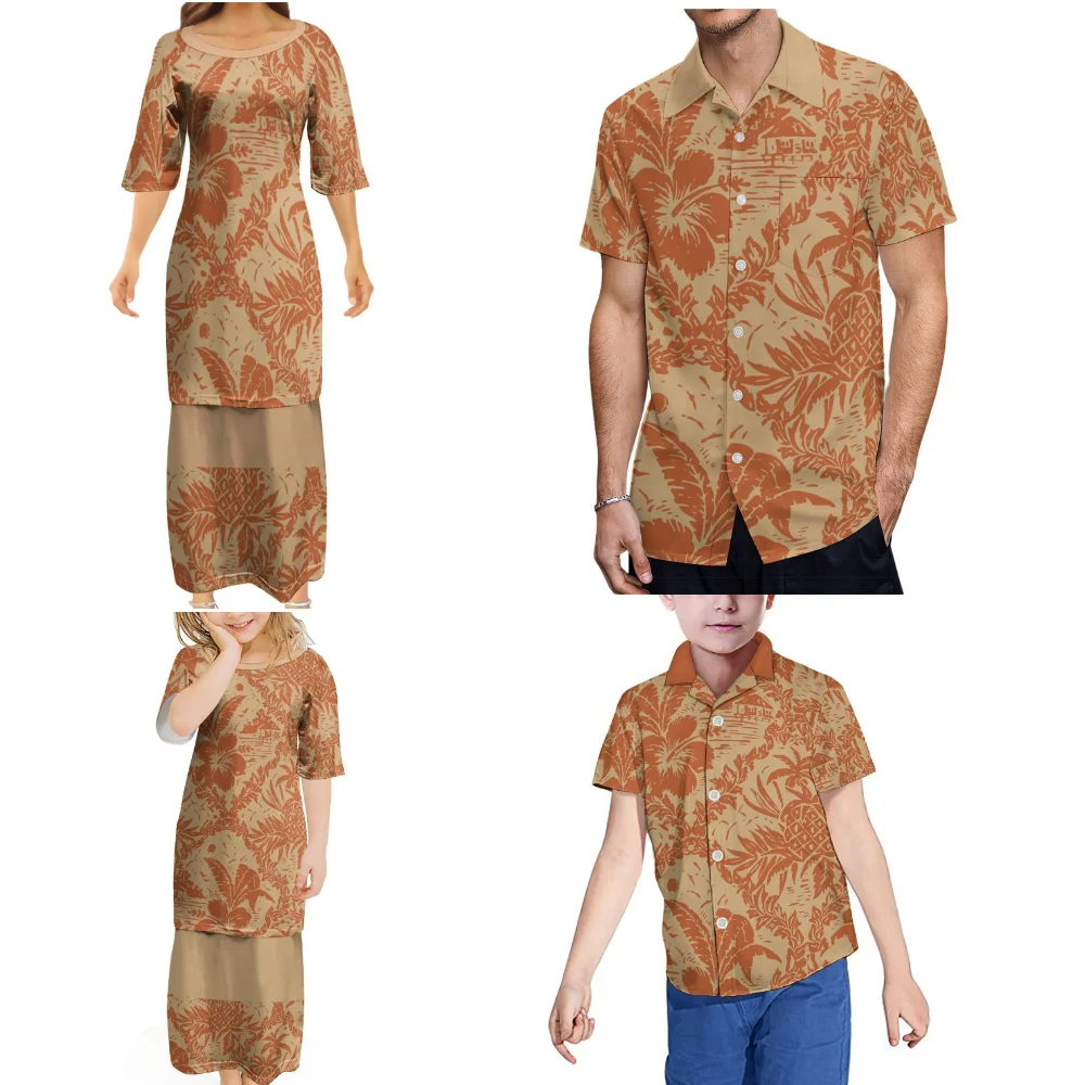 Fiji Polynesian Men Boys Shirt Ladies Girls Puletasi Tribal Party Party Family Set Summer Elegant Temperament Clothing 2024 New