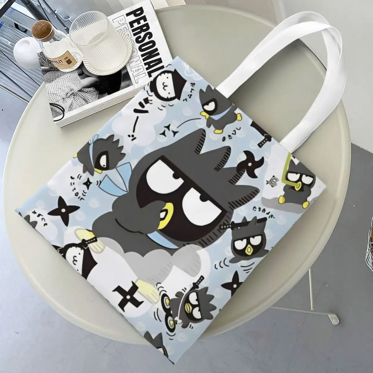 Badtz Maru Warrior Tote Bags Bolso de mujer Bolso de lona con dibujos universitarios Bolso de hombro Bolsa de comestibles reutilizable