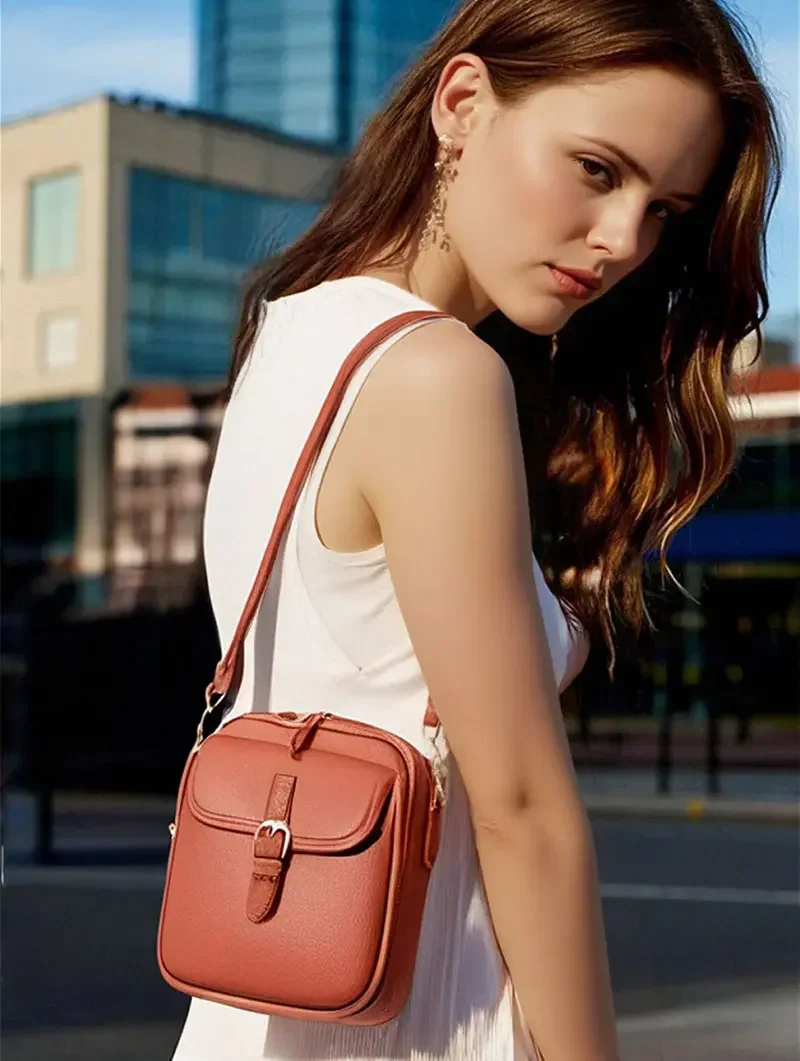 Vintage Schultertasche mit 10 RFID-Fächern, Doppelschichtig, Große Umhängetasche, Tragbare Tägliche Pendler-Tasche, Diebstahlsichere Handtasche für Frauen – Detail 3