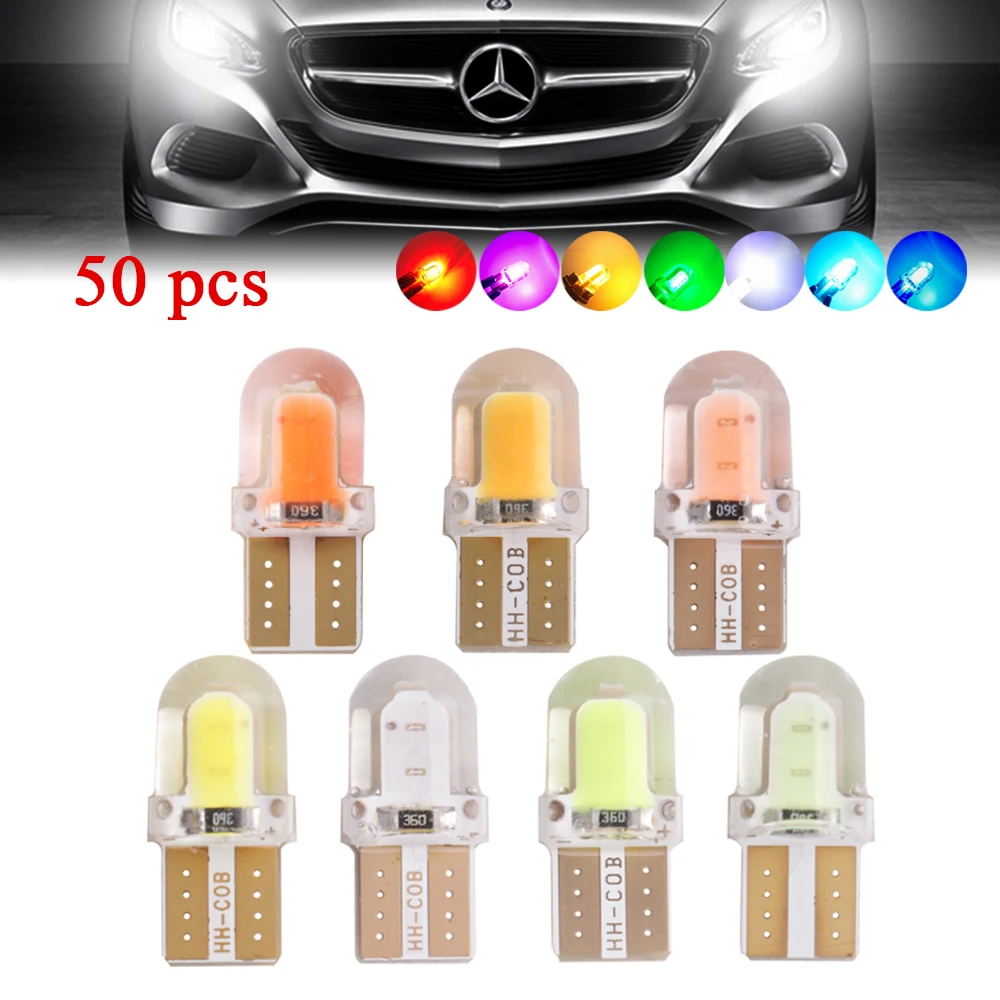 

NSXINQI 50PCS Silica Gel LED W5W T10 194 168 W5W COB Led Parking Bulb Wedge clearance light License Light