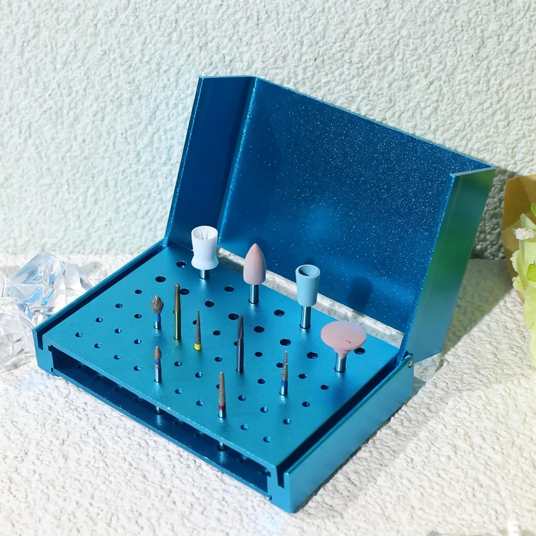 Dental 56 Hole Endo Box Cleaning Stand Autoclave High Temperature Sterilizable for High/Low Speed Dental Burs