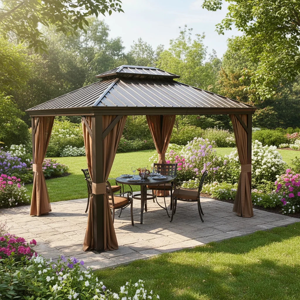 Aluminum Metal Patio Gazebo Powder Coated Frame Garden Outdoor Hardtop Gazebo Tent With Curtain And Mosquito Net