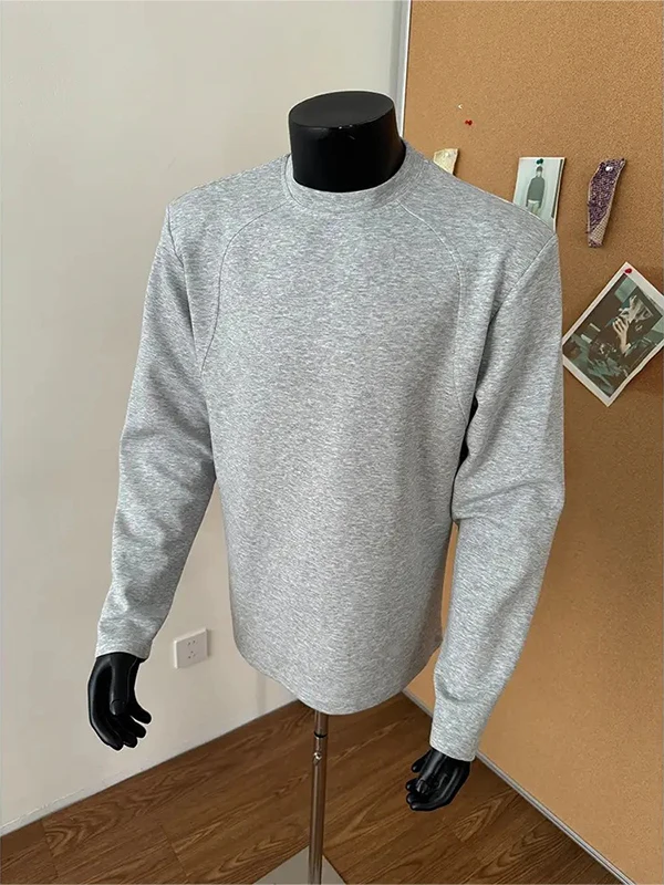 

oulder Padded Long Sve round Ne Men's T-irt American Sle Patchwork Base Layer irt Heavyweight Boxy Fit Casual Sw...