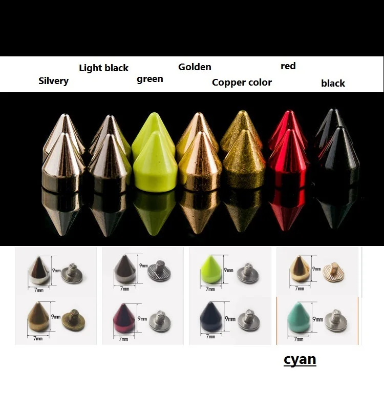Cone Spots Punk Spike Studs Leathercraft Rivets Screw 7*9mm Spikes Rivets For Collar Shoes