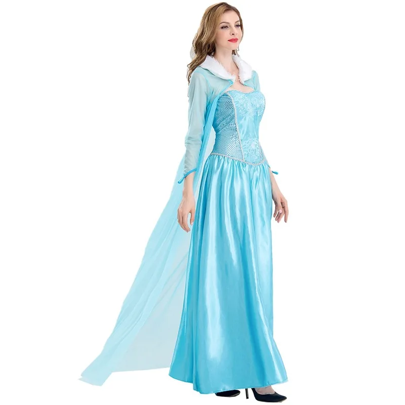 Princ Elsa Cosplay Dr für Halloween Eis- und Schneefest, Maskenball, traditionelles Damenkostüm, ethnische Bühnenkleidung