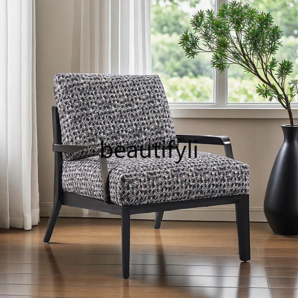 

Italian minimalist leisure chair balcony living room fabric light luxury high-end single sofa chair