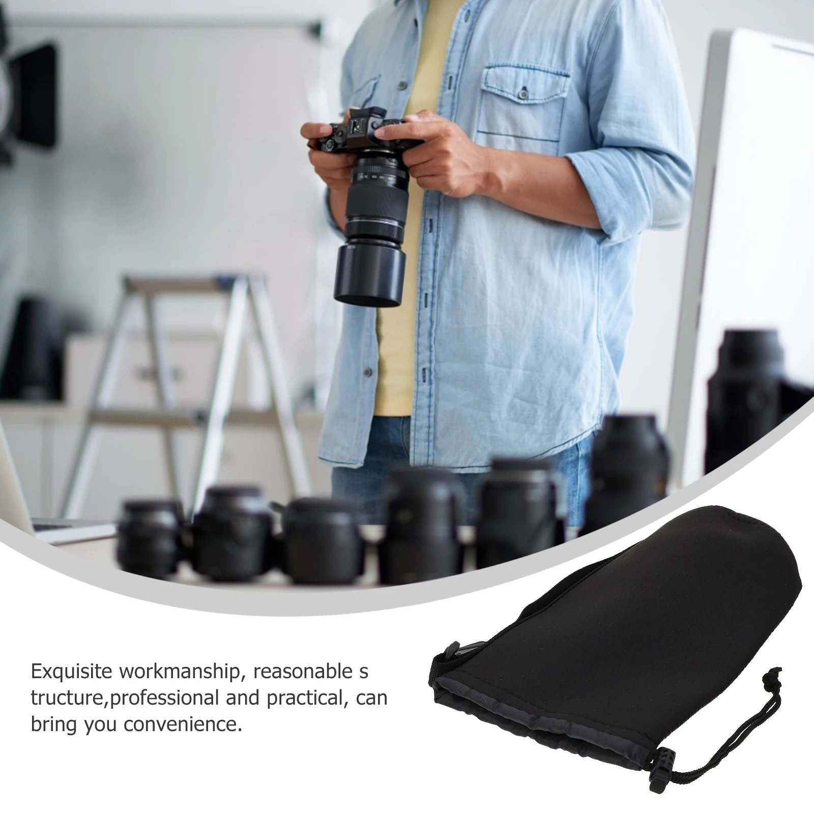 

2Pcs Shockproof Neoprene Lens Pouch Adjustable Drawstring Camera Lens Case Bag Soft Elastic Protector for Dslr