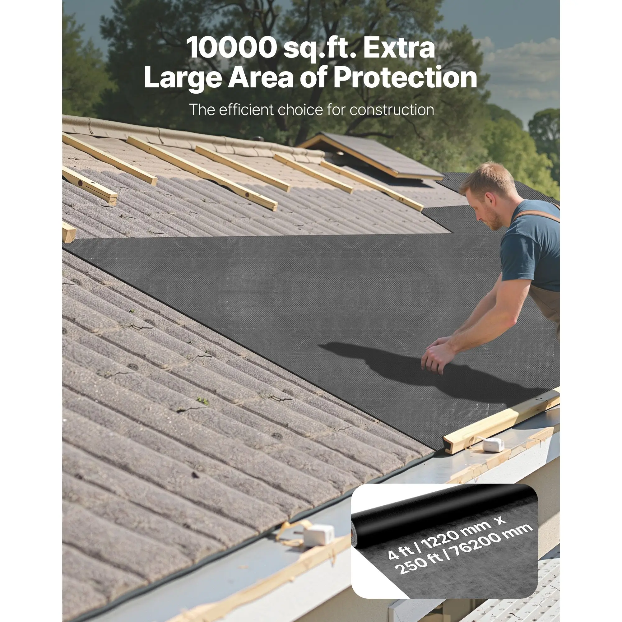 House Wrap, 4 x 250 ft, 0.17 mm Thick Vapor Barrier, Heavy Duty Plastic Sheeting for Tear-resistant, Drop Cloth Vapor Barrier Covering for Residential & Commercial Construction, Black