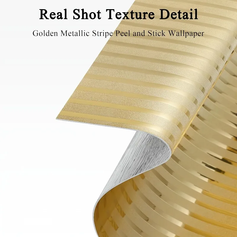 

Peel and Stick Wallpaper Gold Stripe Wall Panels Self Adhesive Waterproof Vinyl Wall Covering for Living Room Bedroom Home Decor