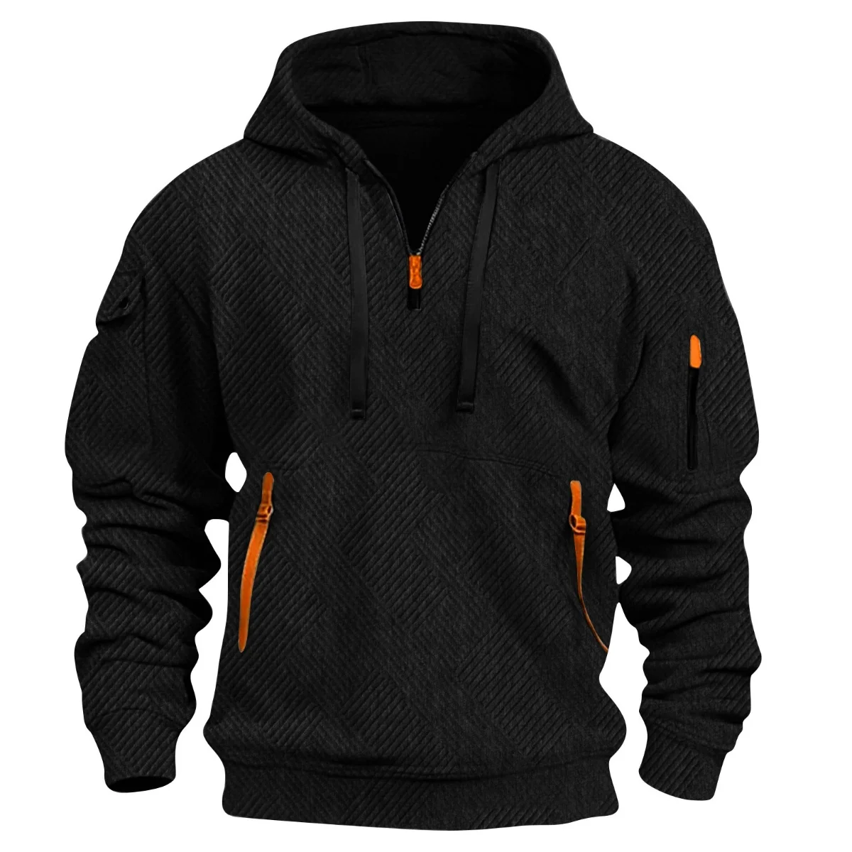 2025 new hooded sportswear casual men's jacket with zipper pocket jacquard fashion men's sweatshirt, unise-friendly pullover