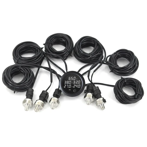 Imagen 1 del producto Manómetro de presión de aire con pantalla Digital Universal 5 en 1 para suspensión neumática con 5 uds sensores 1/8 NPT rojo/azul/blanco