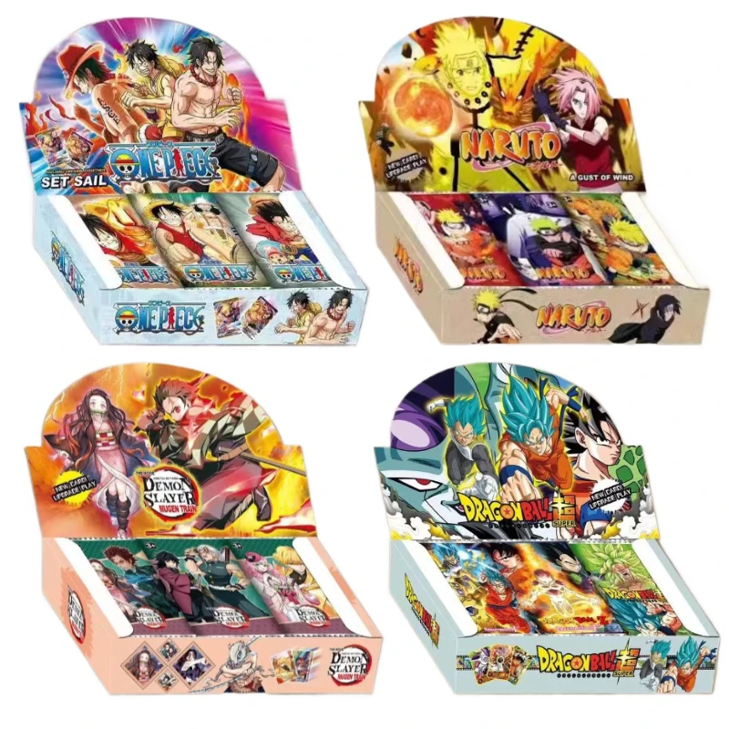 New 180PCS Dragon Ball Anime Cards ONE PIECE English Non-repetition Flashcards Demon Slayer Table Game Deck Box NARUTO Kids Toys