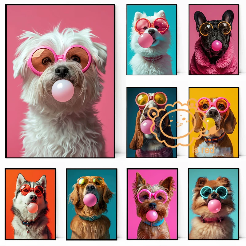 Dog Bubblegum Poster Corgi Maltese Samoyed bubblegum puppy Canvas printing Home Living Room wall decoration frameless painting