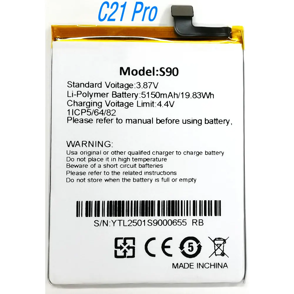 

3.87V 5150mAh 19.83Wh High Quality S90 Li-ion Polymer Battery for OUKITEL C21 Pro Mobile Phone 1ICP5/64/82