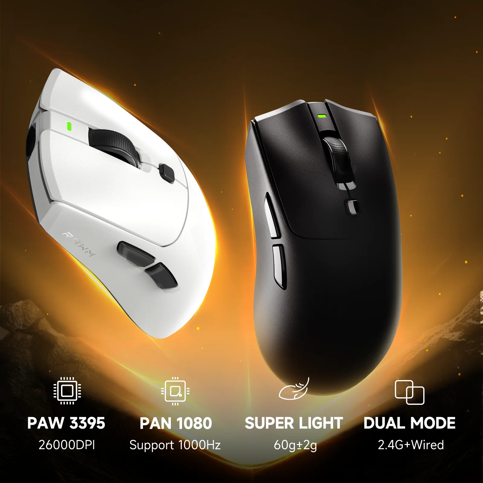 

RAWM SH01S Wireless Gaming Mouse, Hot Swapple Design, 600mAh Battery, Tri-mode Connection, Ultra-Fast Tracking