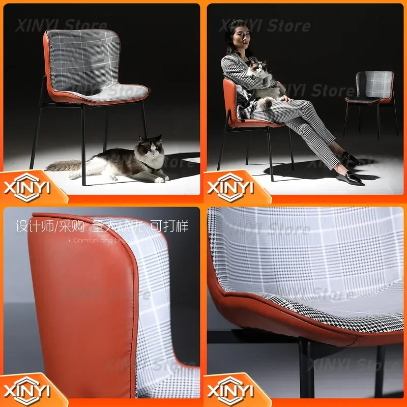 Light Luxury Nordic Dining Chair with Thousand Bird Grid Design for Home Back Chair Makeup Chair Industrial Style Restaurant