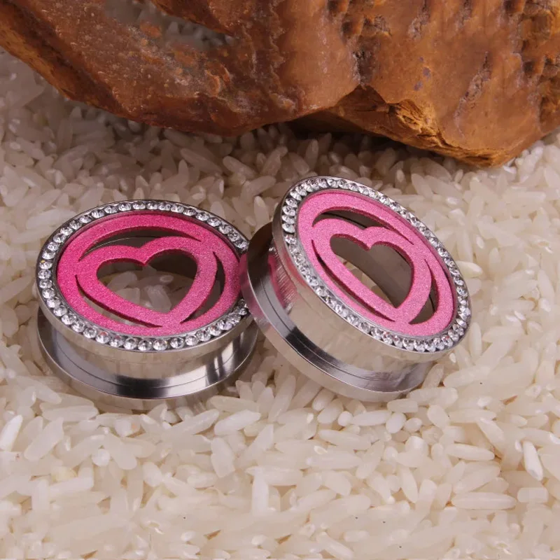 1pair Hollow Out Heart Flesh Ear Plugs Tunnels Stainless Steel Anodized Thread Ear Piercing Expansion Ear Stretched Oreja Gauge