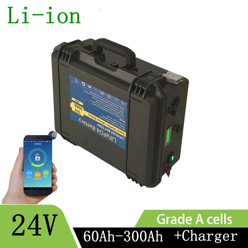 24V 60Ah 80Ah 100Ah 120Ah 150Ah 180Ah 200Ah 250Ah 300Ah Lithium Li-ion Battery for 1KW 2KW 3KW Trolling Motor Fishing Boat