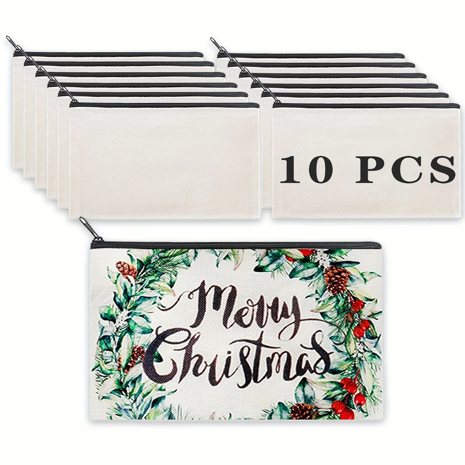10pcs Blank Sublimation Canvas Zipper Bags with Clear Window, DIY Heat Transfer Pencil Pouches for Craft Storage
