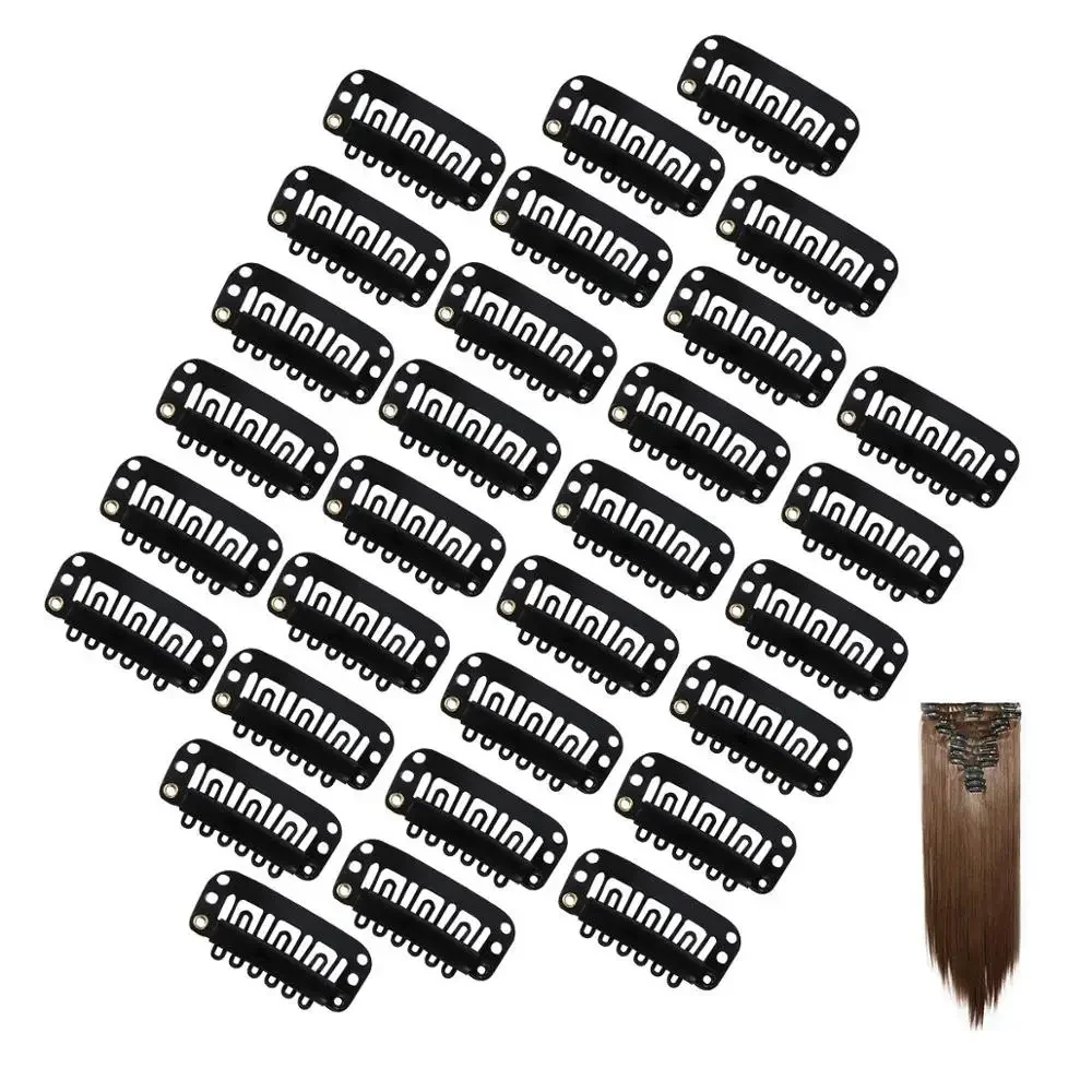 1000pcs 28mm Blonde/Brown/Black Silicone Hair Extension Wig Comb Clip 6 Teeth U-Shaped Metal Clip for Wig Making