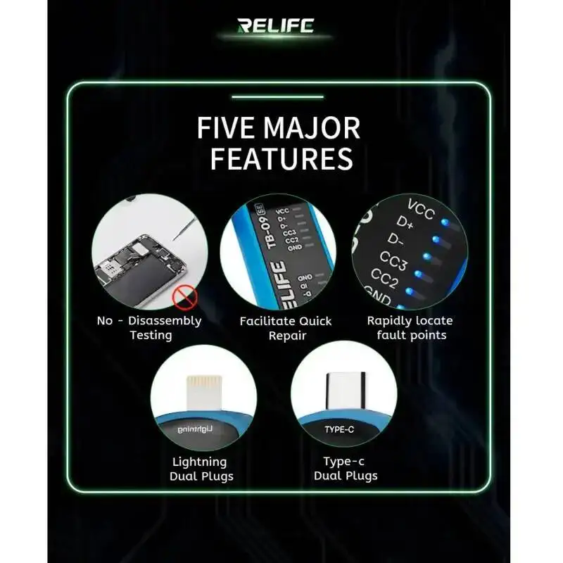 

RELIFE TB-09 SE Dual-interface Charging Port Tester Is Used For Automatic Detection Of Mobile Phone Faults And Rapid Maintenance