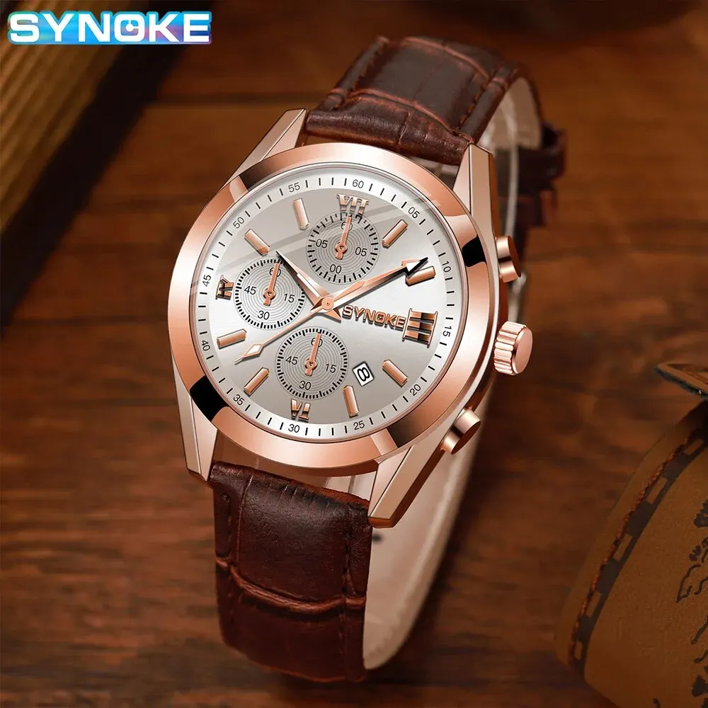 SYNOKE Fashion Business Men Leisure Non-Mechanical Belt Alloy Men Watch Night Glow Waterproof Calendar Quartz Watch