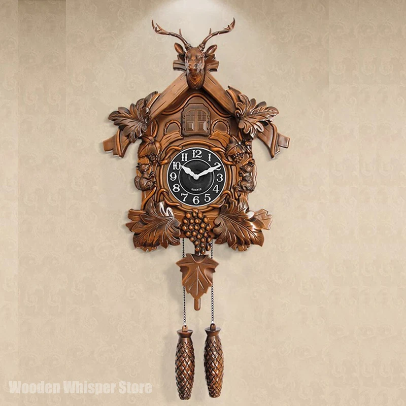 

Винтажные часы с головой оленя и кукушкой, украшение для гостиной, бесшумные настенные часы, скандинавский домашний декор, часы Cucu, оригинальная птица