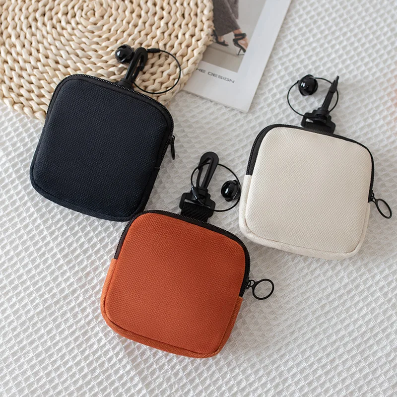 10pcs Coin Purses Women Polyester Plain Square Short Wallet With Keychain