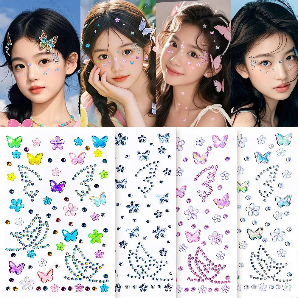 

Butterfly Face Stickers Crystal Diamond Sparkle Waterproof Non Toxic Self Adhesive for Kids Stage Concert Music Festival