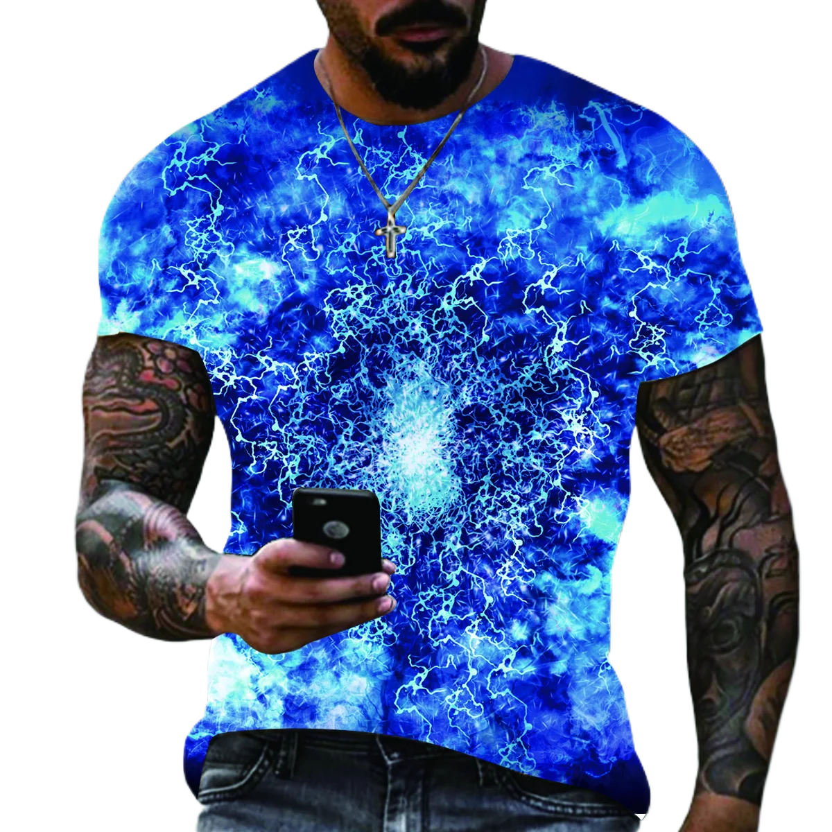 2024 Summer New Men\'s Oversized T-Shirt Casual Lightning Cool 3D Digital Printed T Shirts for Men Short Sleeve Tee Shirt Men Hot